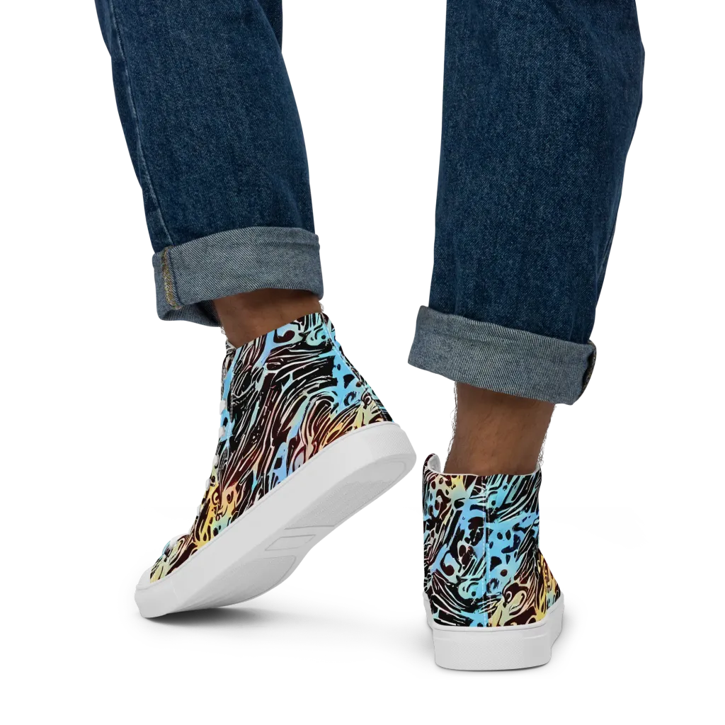 Oxblood Ocean on Men's High Top Canvas Shoes — Back
