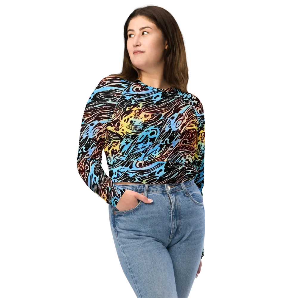 Oxblood Ocean on Long Sleeve Crop Top — Front