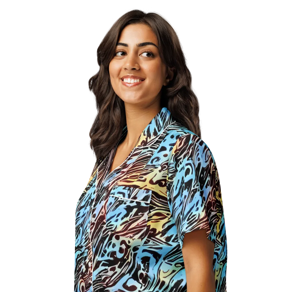 Oxblood Ocean on Women's Short Sleeve Pajama Top — Left Front