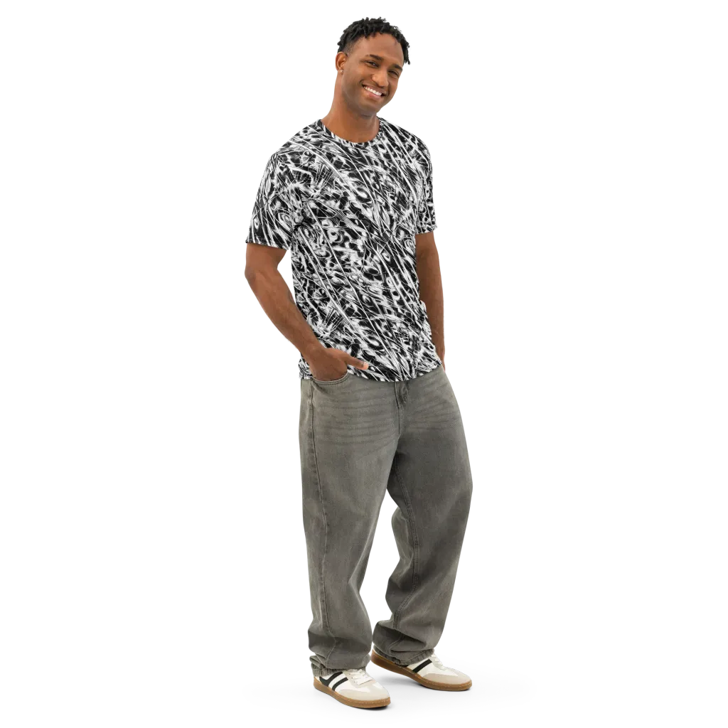 Black Ice Circuit on Men's Cotton Crew Neck T-Shirt — Right Front