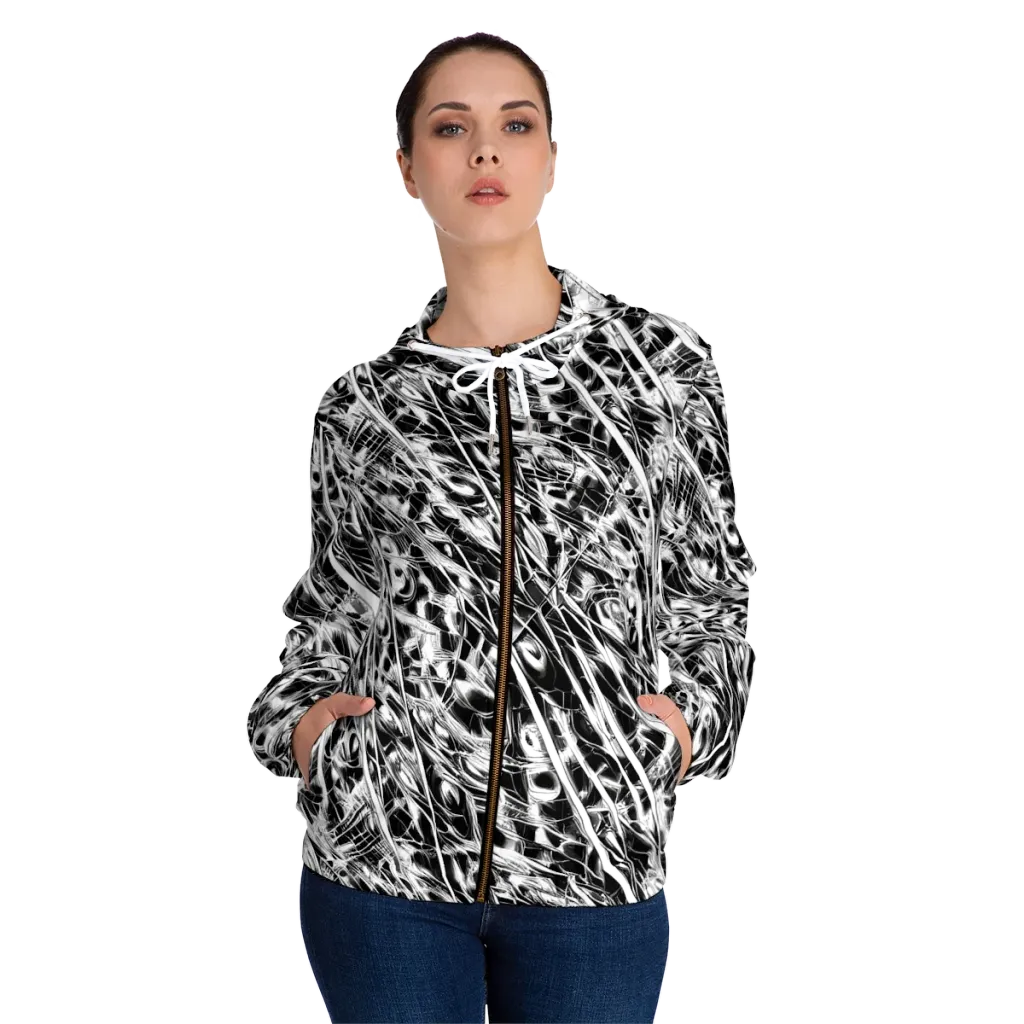 Black Ice Circuit on Women's Full-Zip Hoodie — Front On Person