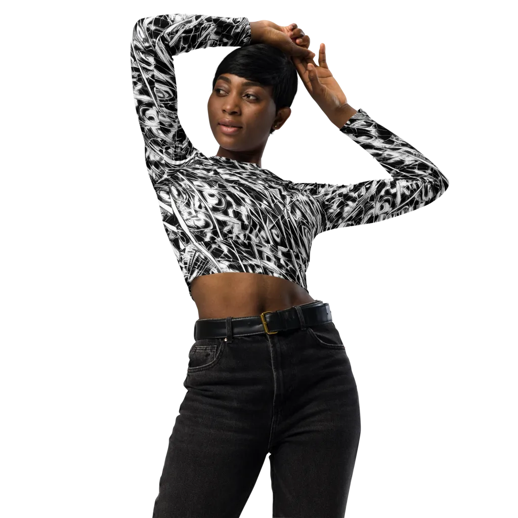 Black Ice Circuit on Long Sleeve Crop Top — Front