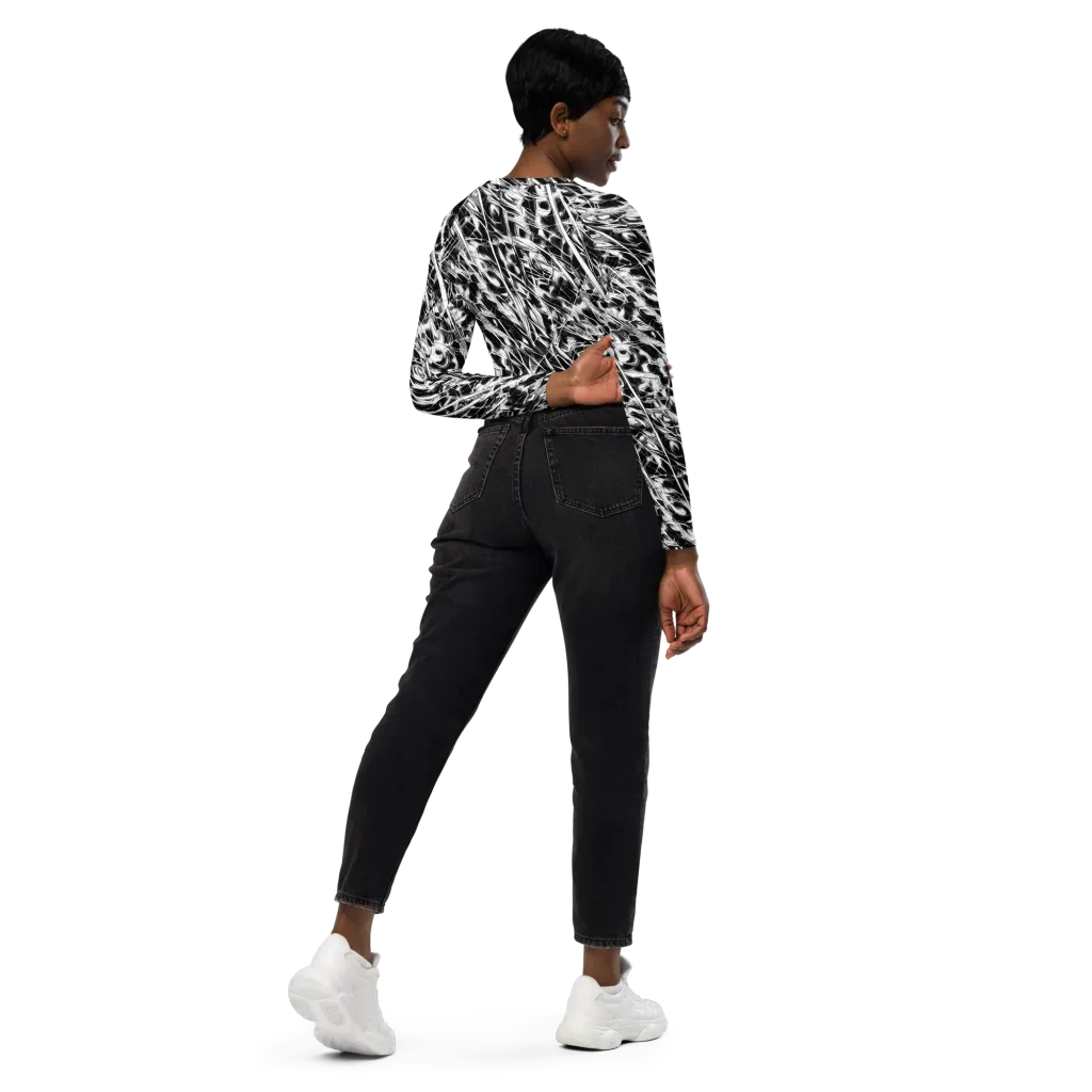 Black Ice Circuit on Long Sleeve Crop Top — Right Back