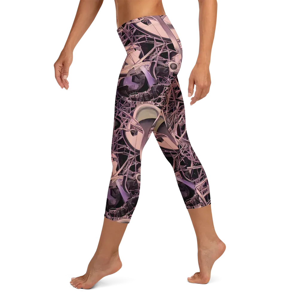 Mauve Labyrinth on Capri Leggings — Left