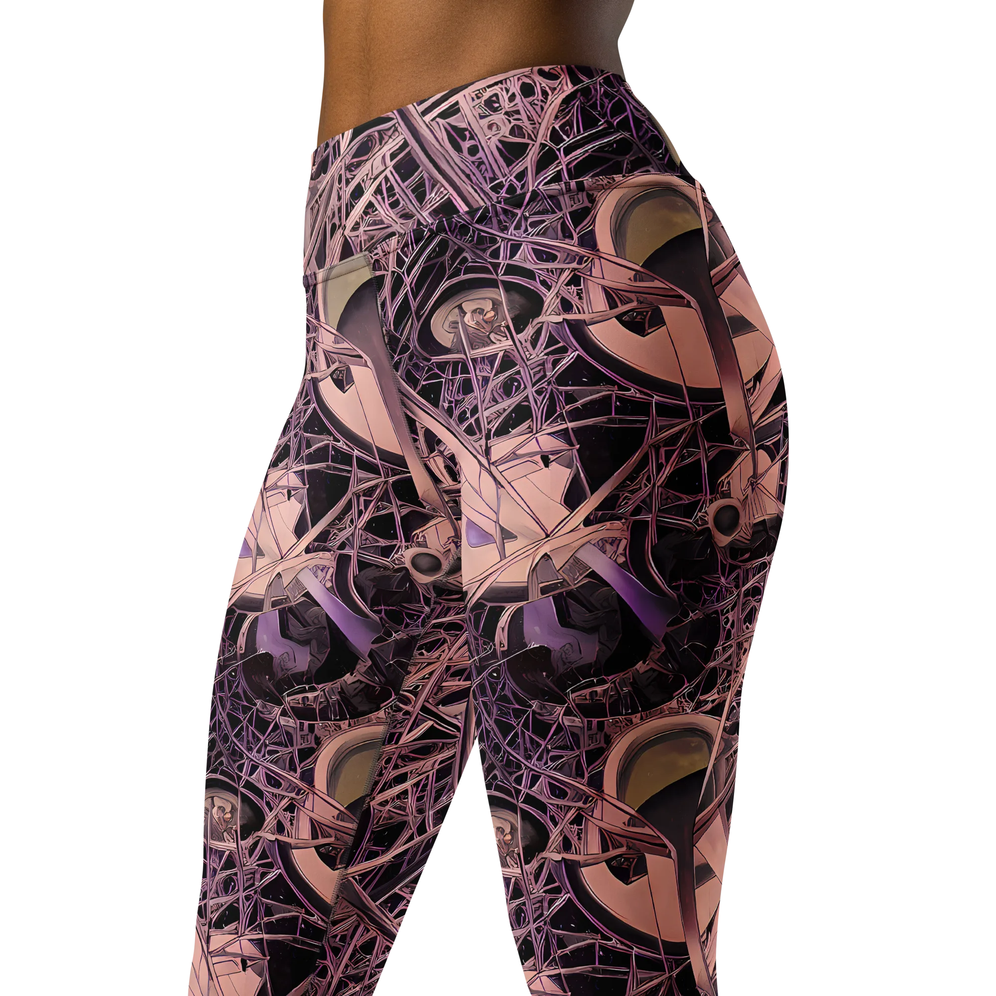 Mauve Labyrinth on Yoga Leggings — Left Front