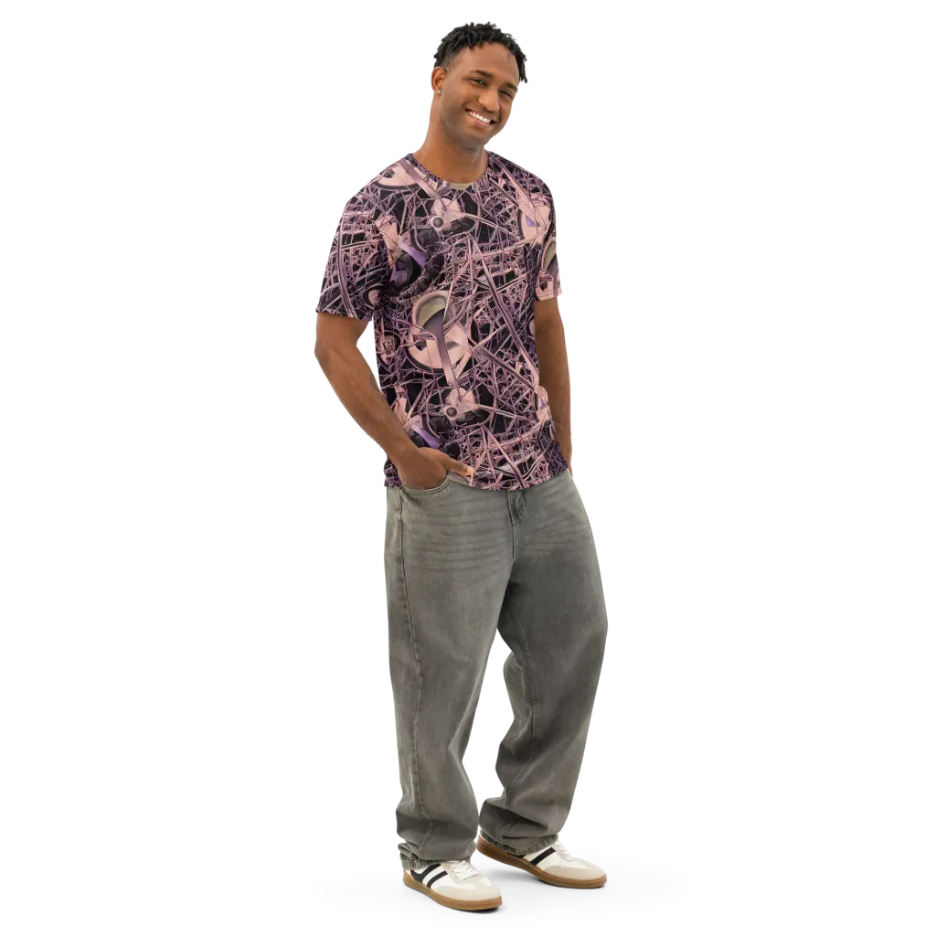 Mauve Labyrinth on Men's Cotton Crew Neck T-Shirt — Right Front