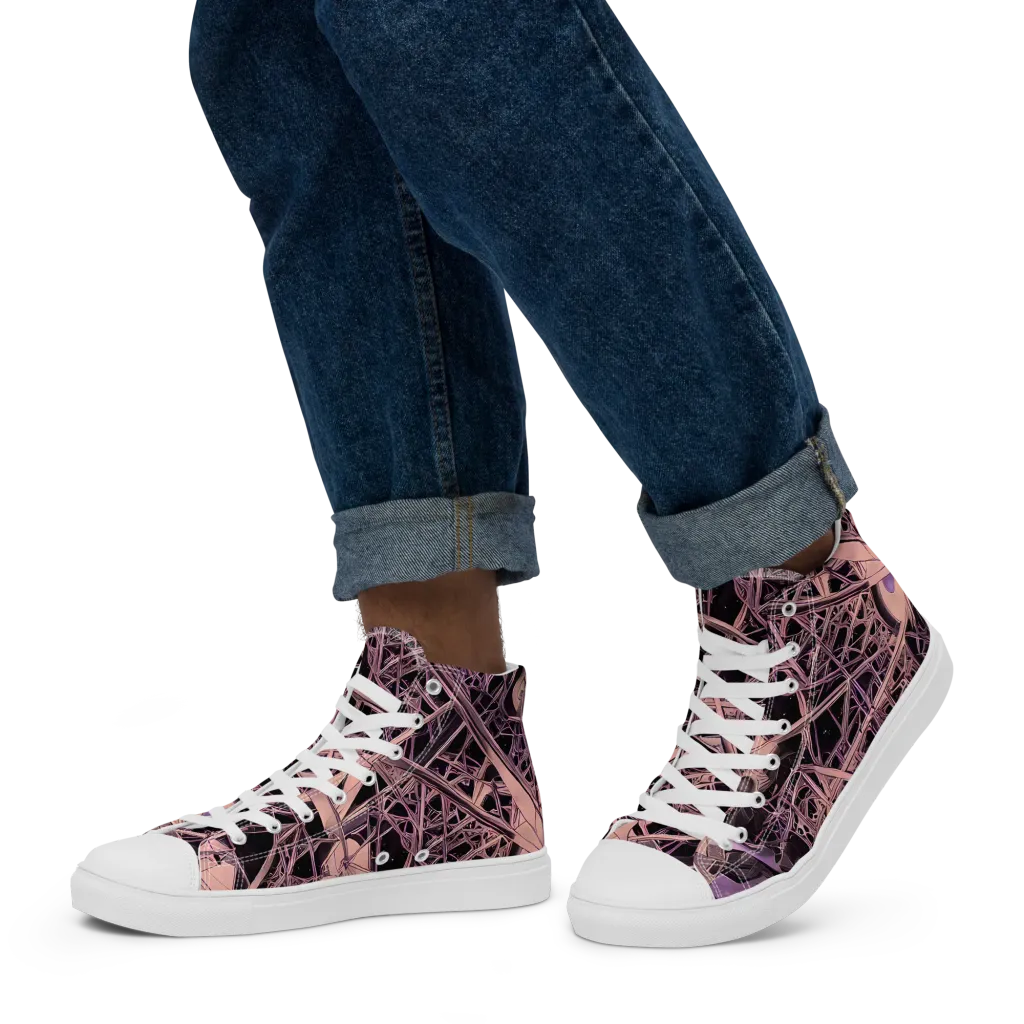 Mauve Labyrinth on Men's High Top Canvas Shoes — Left
