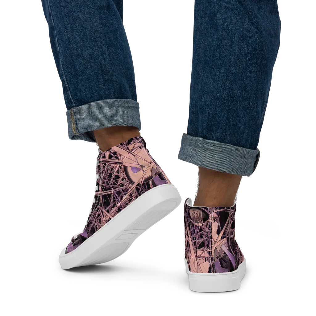 Mauve Labyrinth on Men's High Top Canvas Shoes — Back