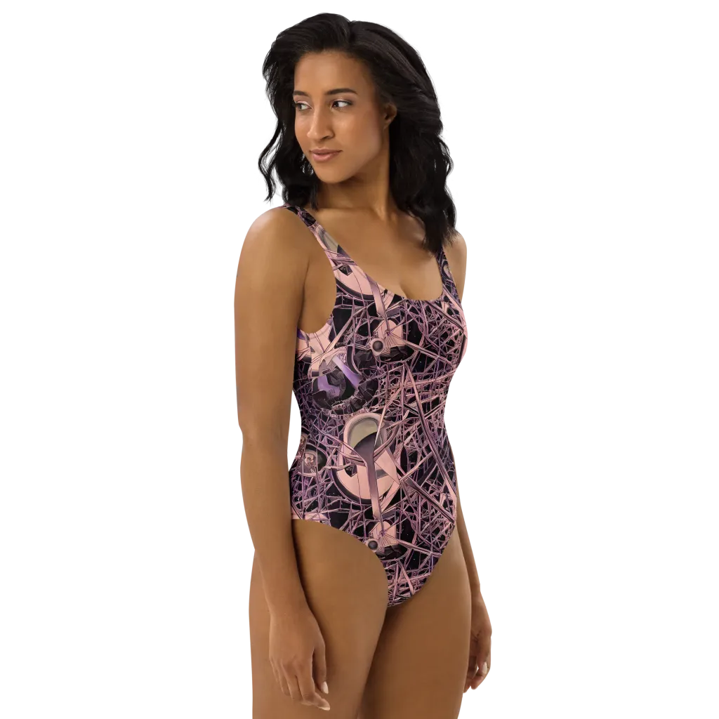 Mauve Labyrinth on One-Piece Swimsuit — Right