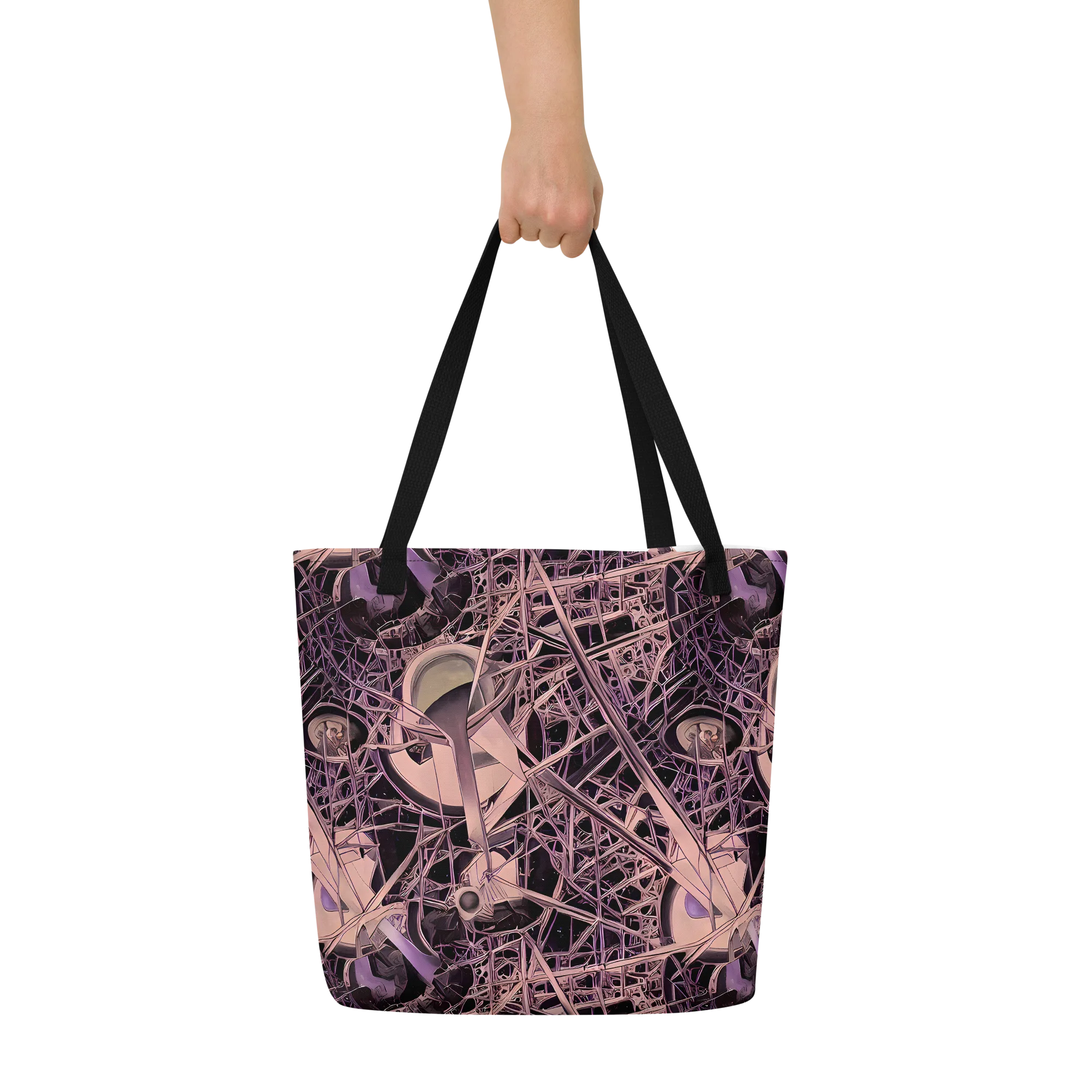 Mauve Labyrinth on Large Tote Bag W/ Pocket — Front