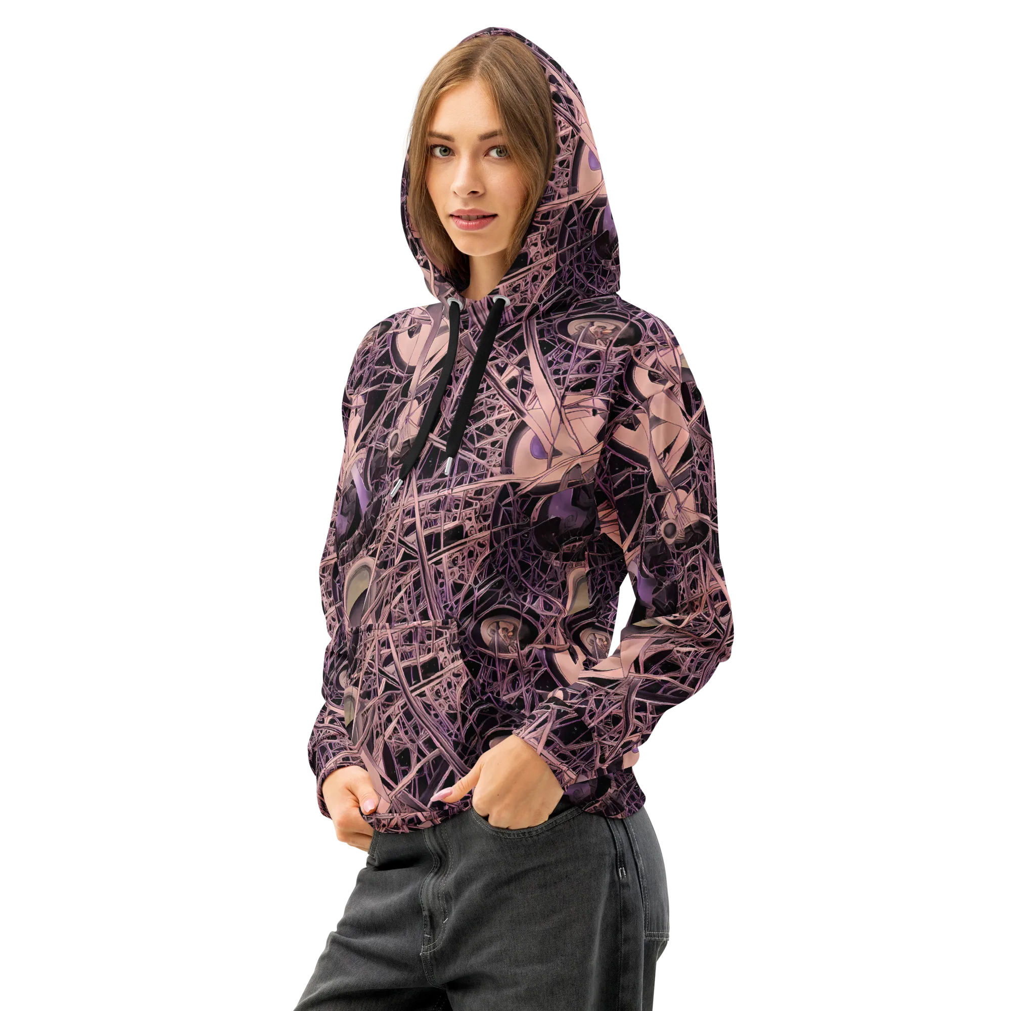 Mauve Labyrinth on Cotton Hoodie — Left Front