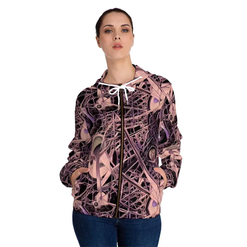 Mauve Labyrinth on Women's Full-Zip Hoodie — Front On Person