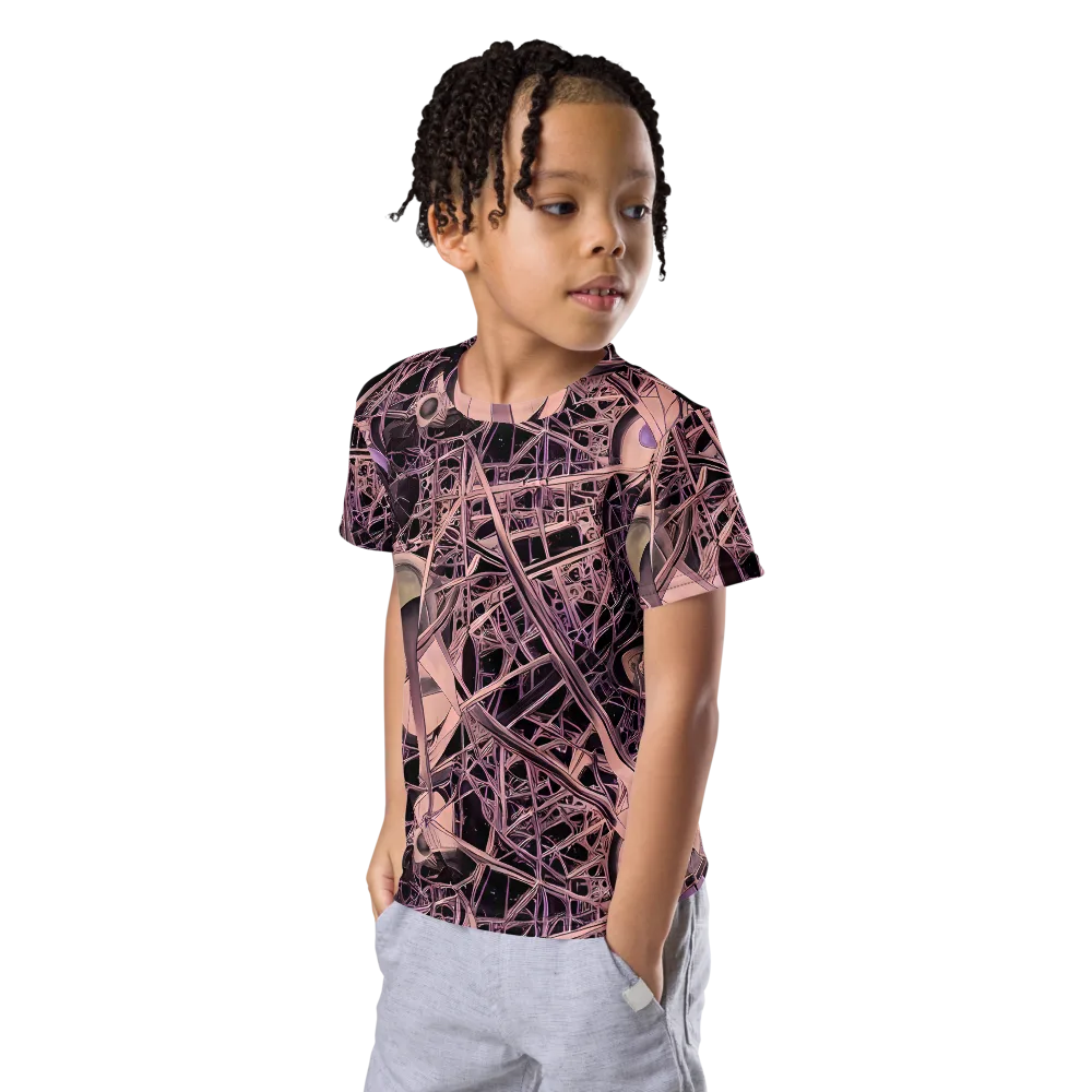 Mauve Labyrinth on Kids Crew Neck T-Shirt — Left Front