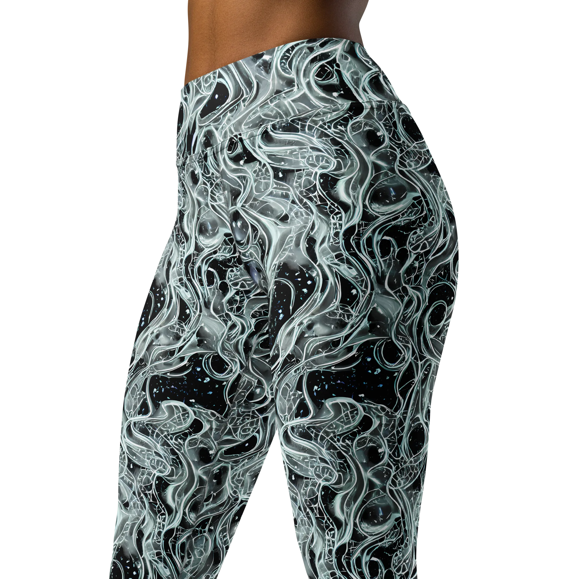 Void Cascade on Yoga Leggings — Left Front