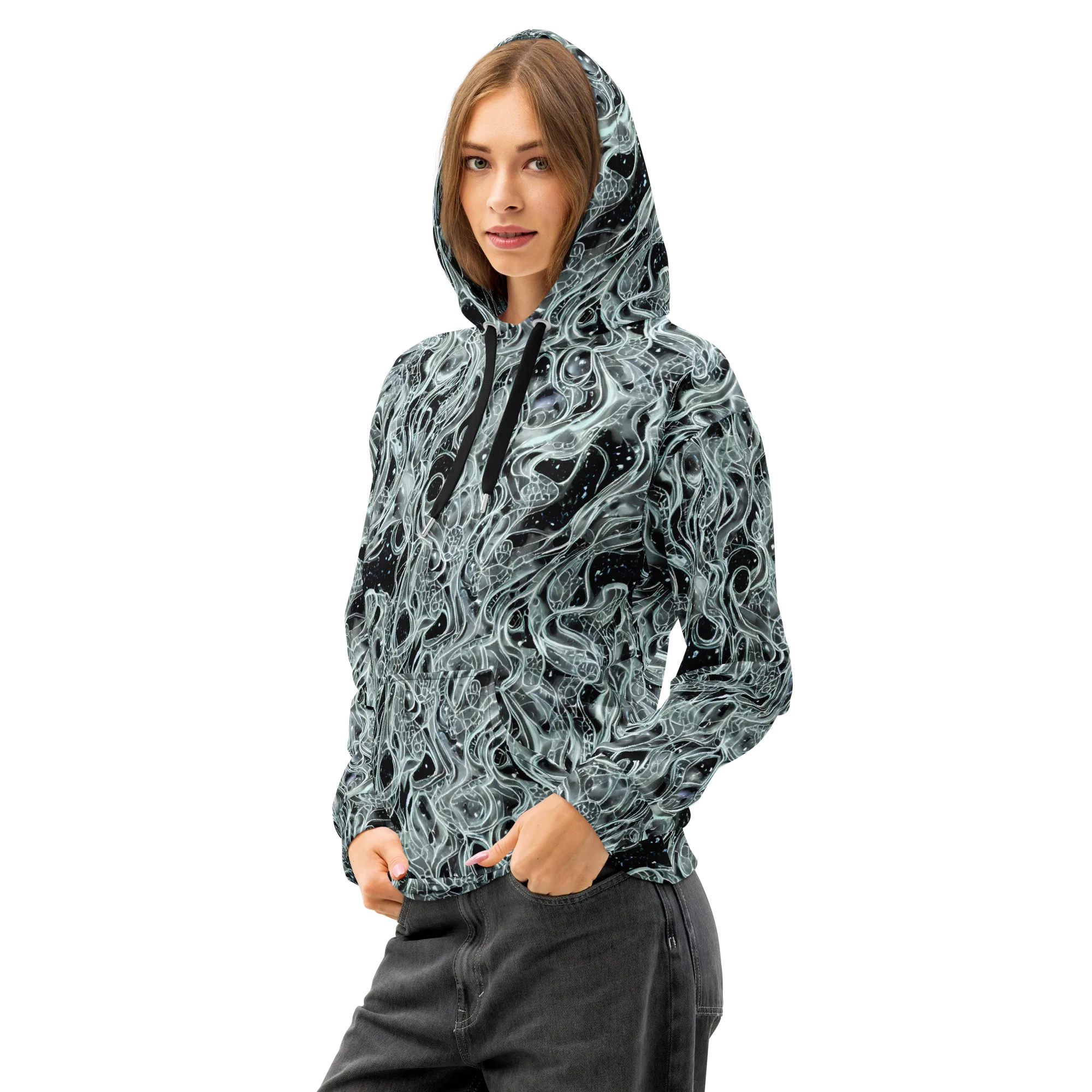 Void Cascade on Cotton Hoodie — Left Front