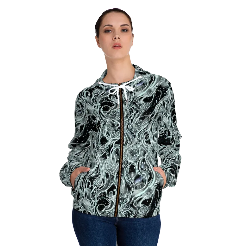Void Cascade on Women's Full-Zip Hoodie — Front On Person