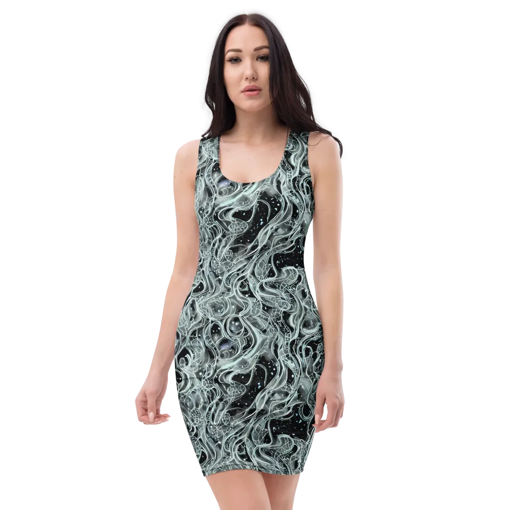 Void Cascade on Bodycon Dress — Front