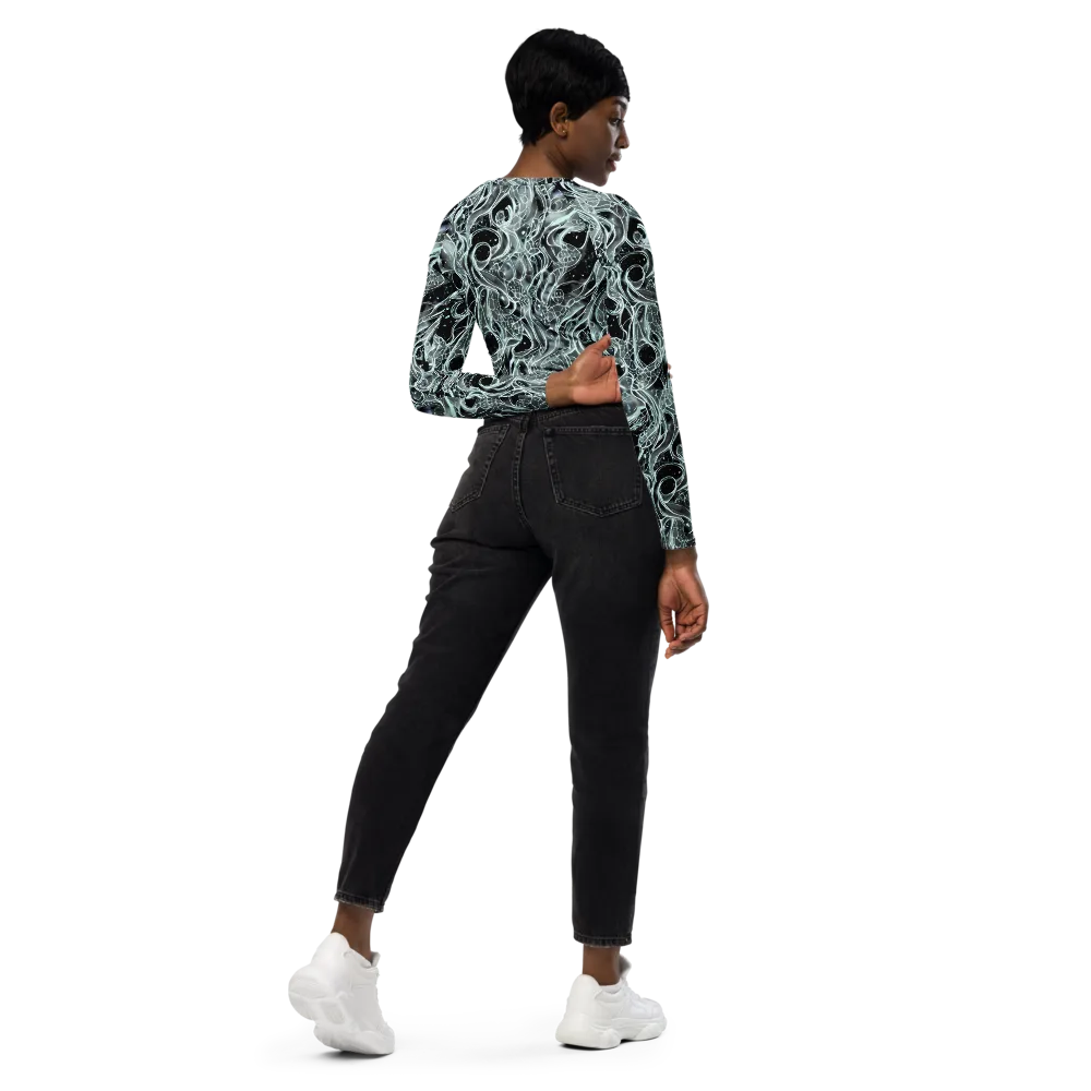 Void Cascade on Long Sleeve Crop Top — Right Back