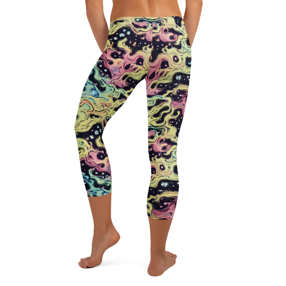 Neon Ink Tide on Capri Leggings — Back