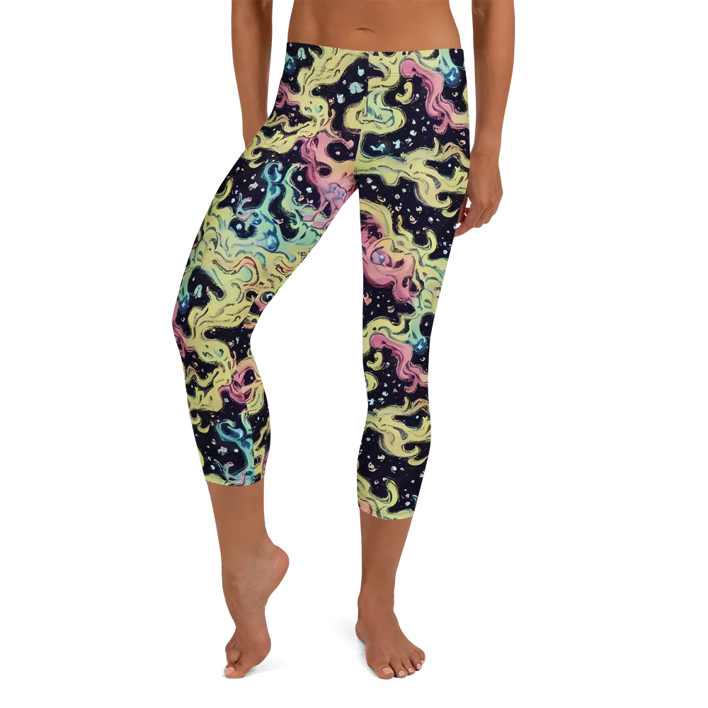Neon Ink Tide on Capri Leggings — Front