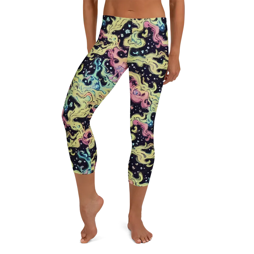 Neon Ink Tide on Capri Leggings — Front