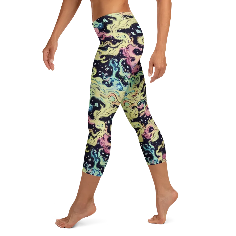 Neon Ink Tide on Capri Leggings — Left