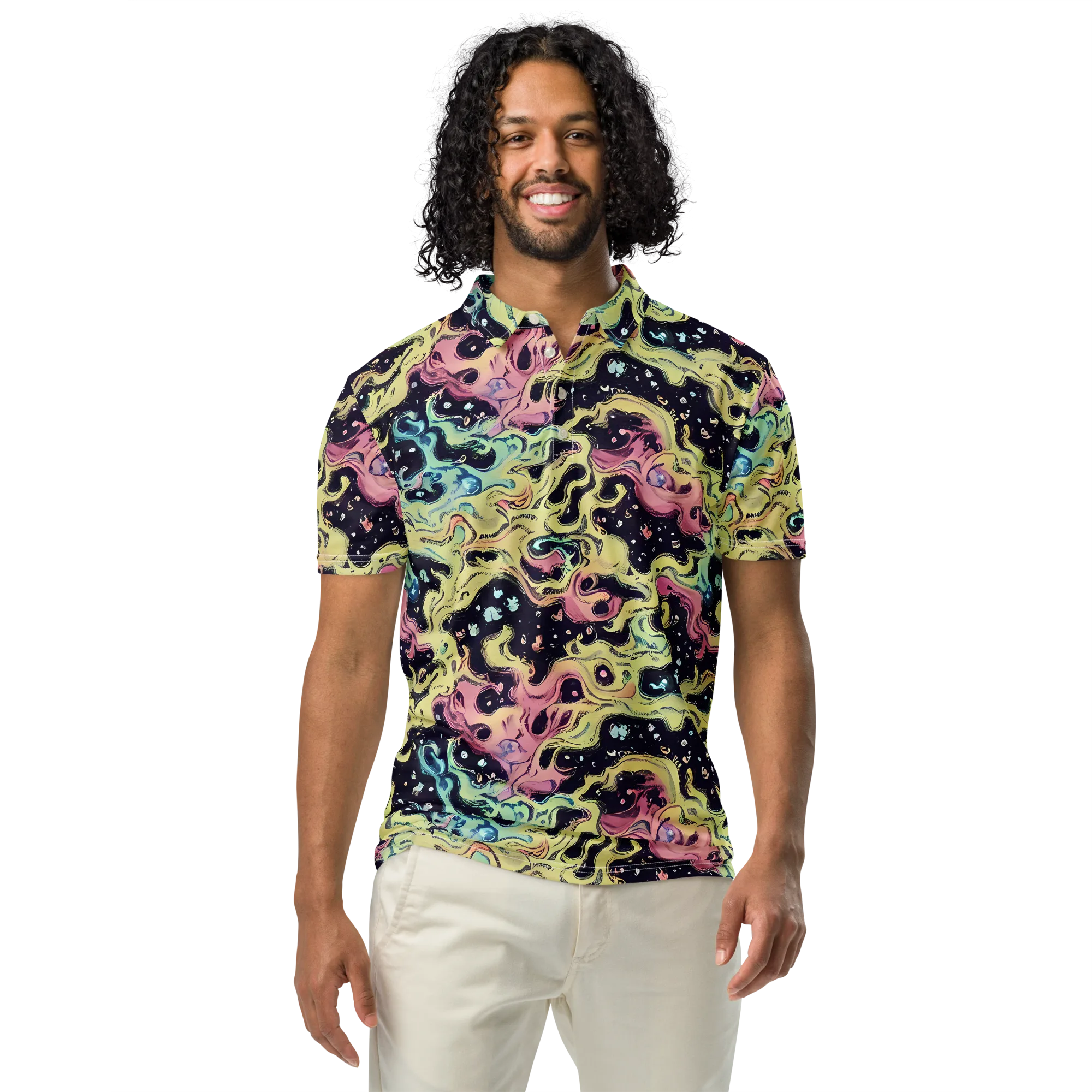Neon Ink Tide on Men's Slim Fit Polo Shirt — Front