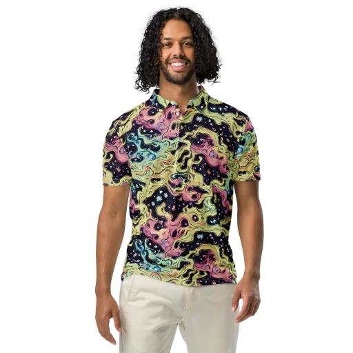 Neon Ink Tide on a Men's Slim Fit Polo Shirt