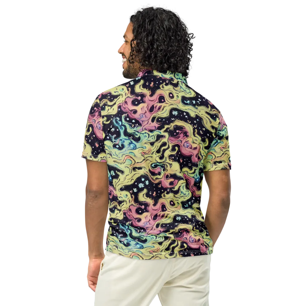 Neon Ink Tide on Men's Slim Fit Polo Shirt — Back