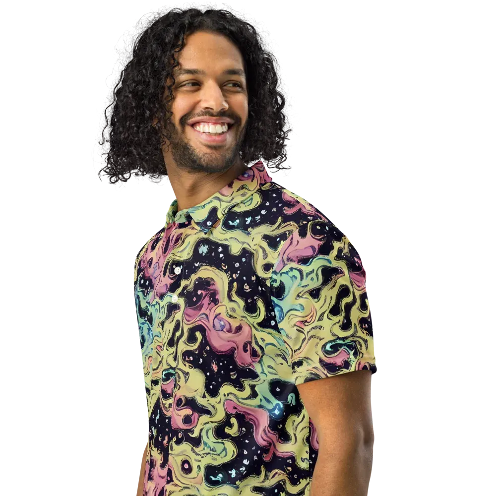 Neon Ink Tide on Men's Slim Fit Polo Shirt — Left Front
