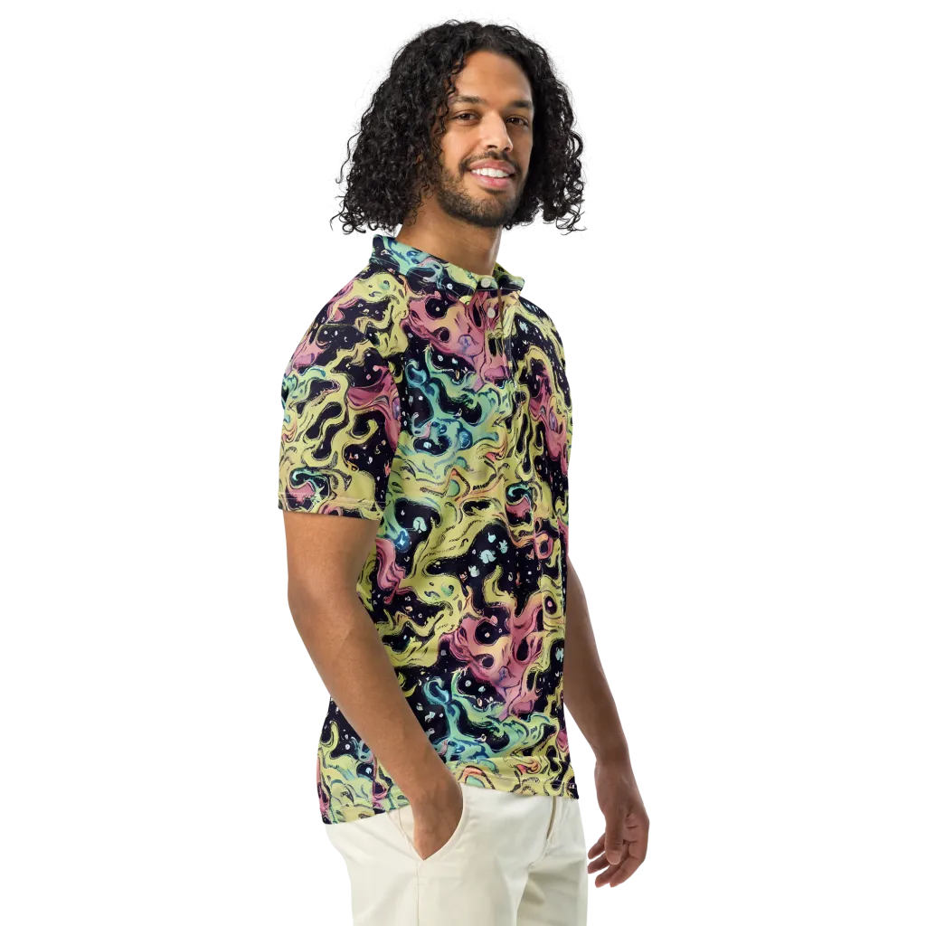 Neon Ink Tide on Men's Slim Fit Polo Shirt — Right Front