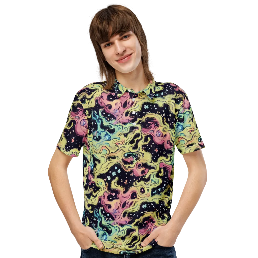 Neon Ink Tide on Men's Slim Fit Polo Shirt — Front