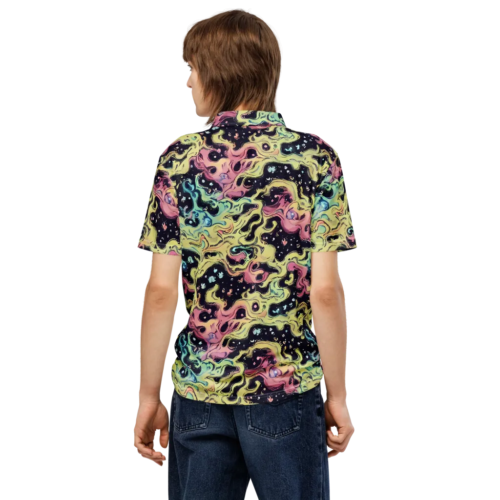 Neon Ink Tide on Men's Slim Fit Polo Shirt — Back