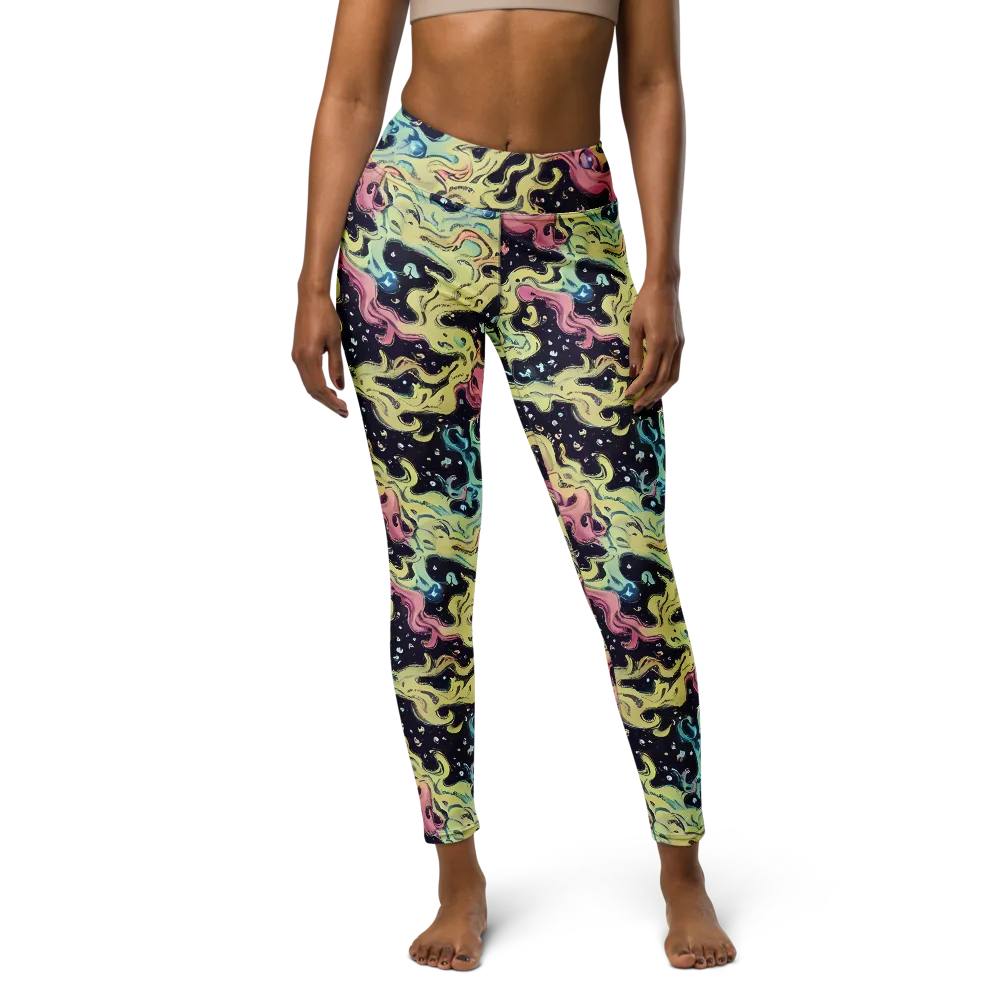 Neon Ink Tide on Yoga Leggings — Front
