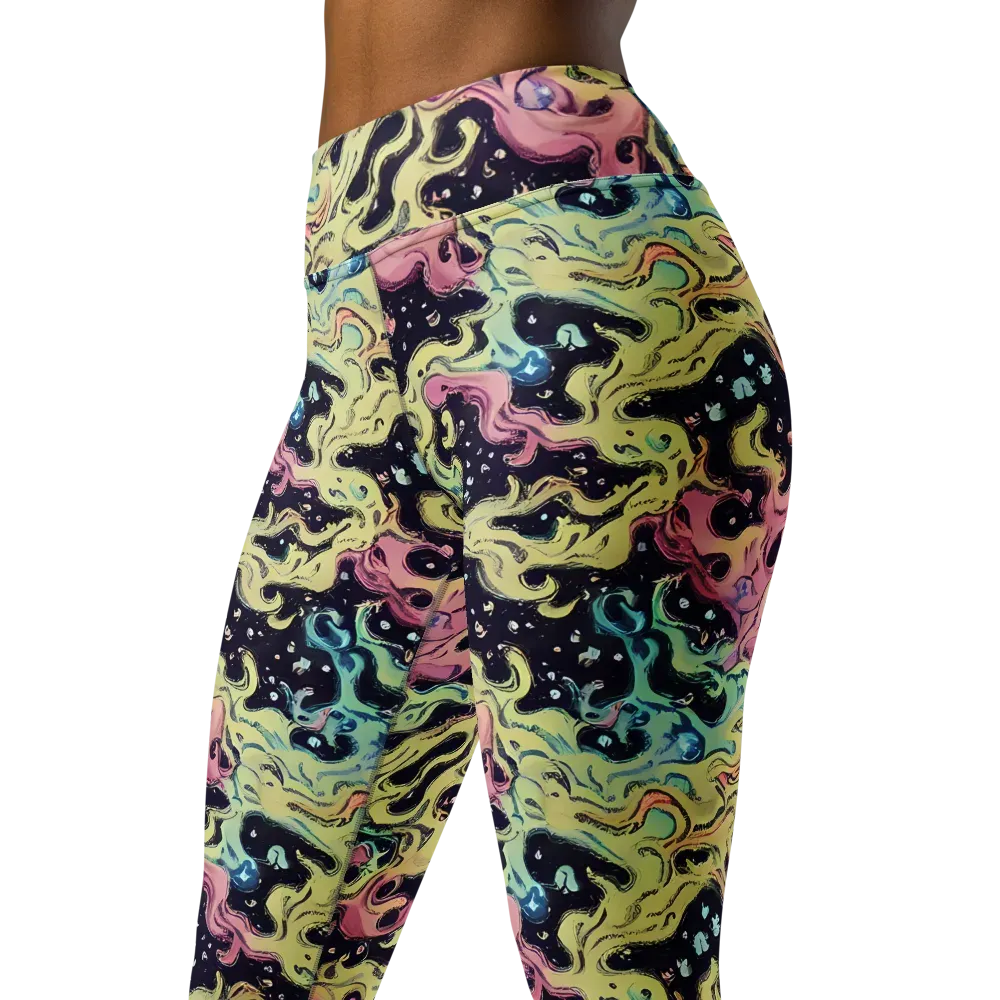 Neon Ink Tide on Yoga Leggings — Left Front