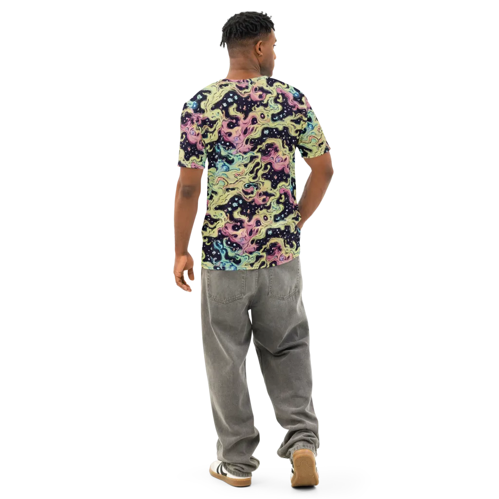 Neon Ink Tide on Men's Cotton Crew Neck T-Shirt — Back