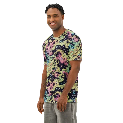 Neon Ink Tide on a Men's Cotton Crew Neck T-Shirt