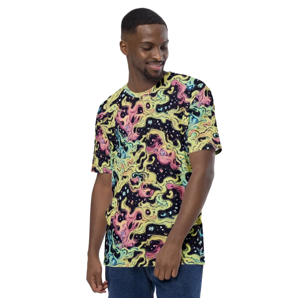 Neon Ink Tide on Men's Crew Neck T-Shirt — Left