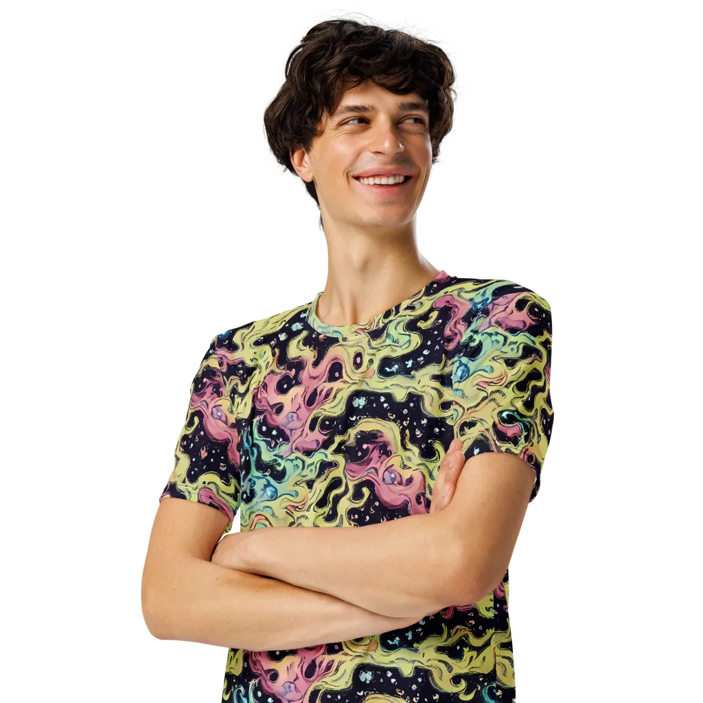 Neon Ink Tide on Men's Crew Neck T-Shirt — Left Front