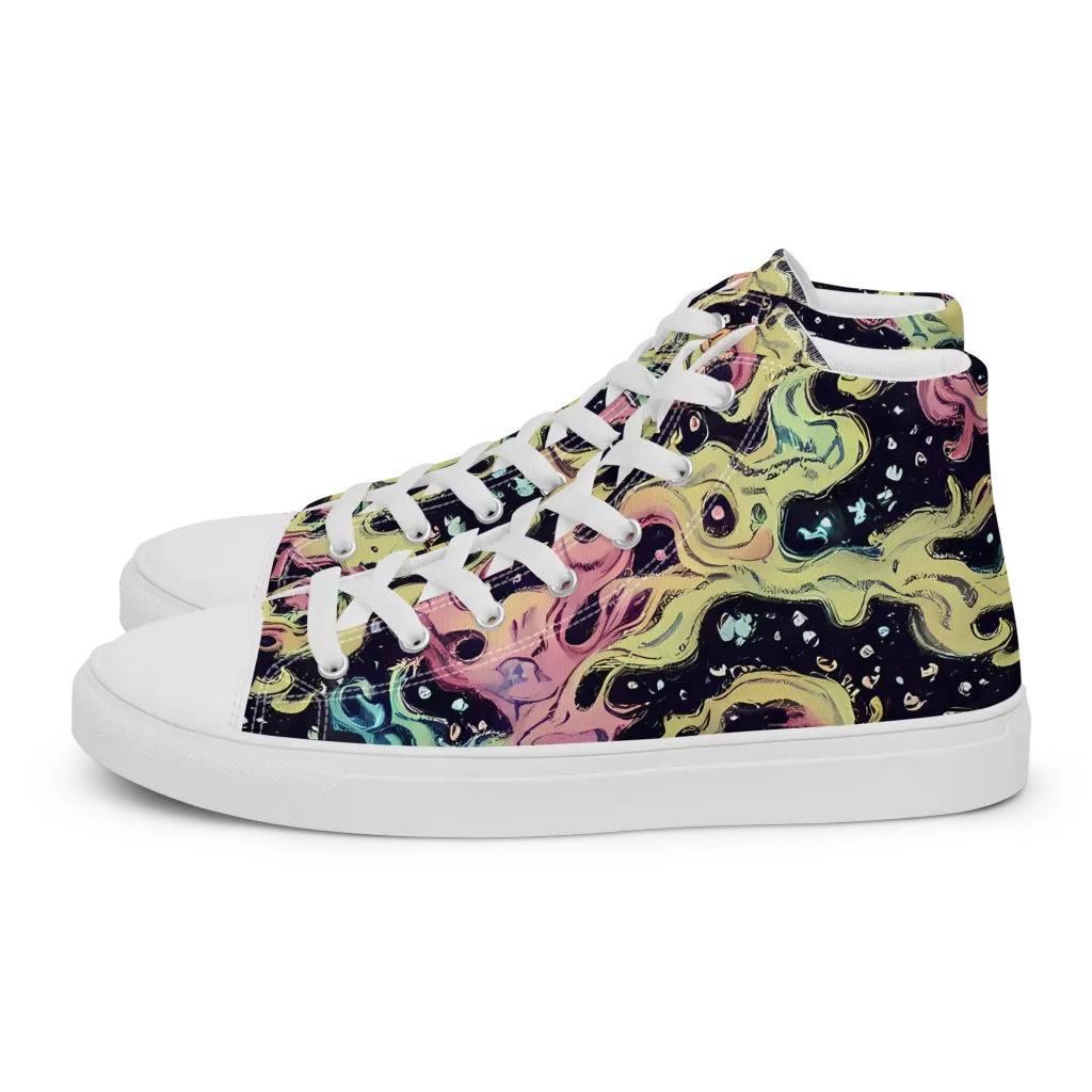 Neon Ink Tide on Men's High Top Canvas Shoes — Left