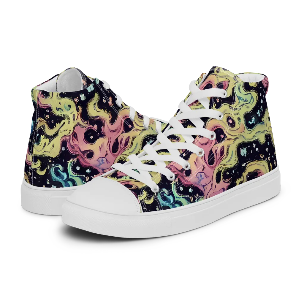 Neon Ink Tide on Men's High Top Canvas Shoes — Left