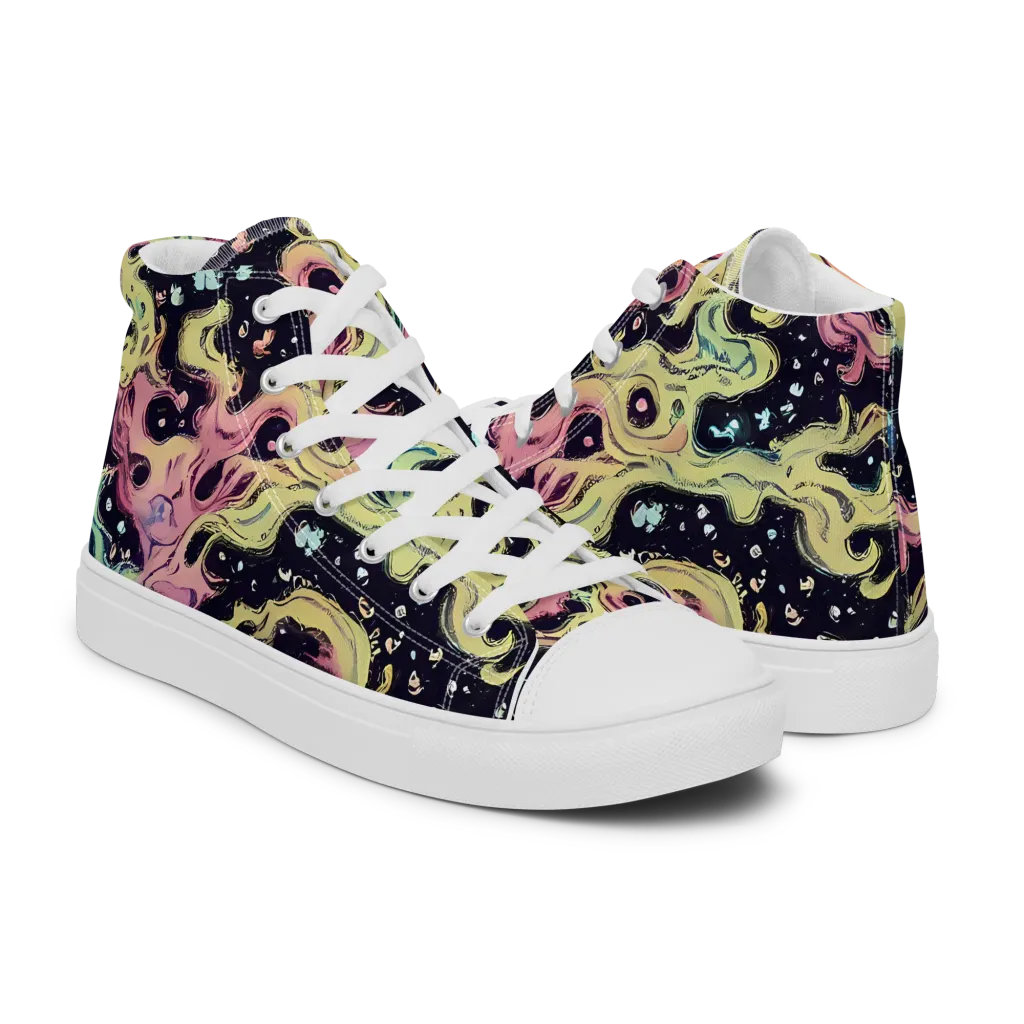 Neon Ink Tide on Men's High Top Canvas Shoes — Right
