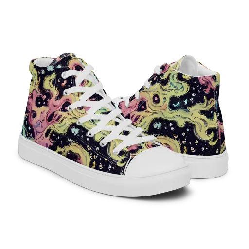Neon Ink Tide on a Men's High Top Canvas Shoes