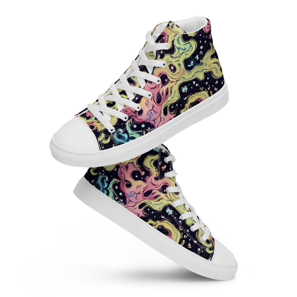 Neon Ink Tide on Men's High Top Canvas Shoes — Front
