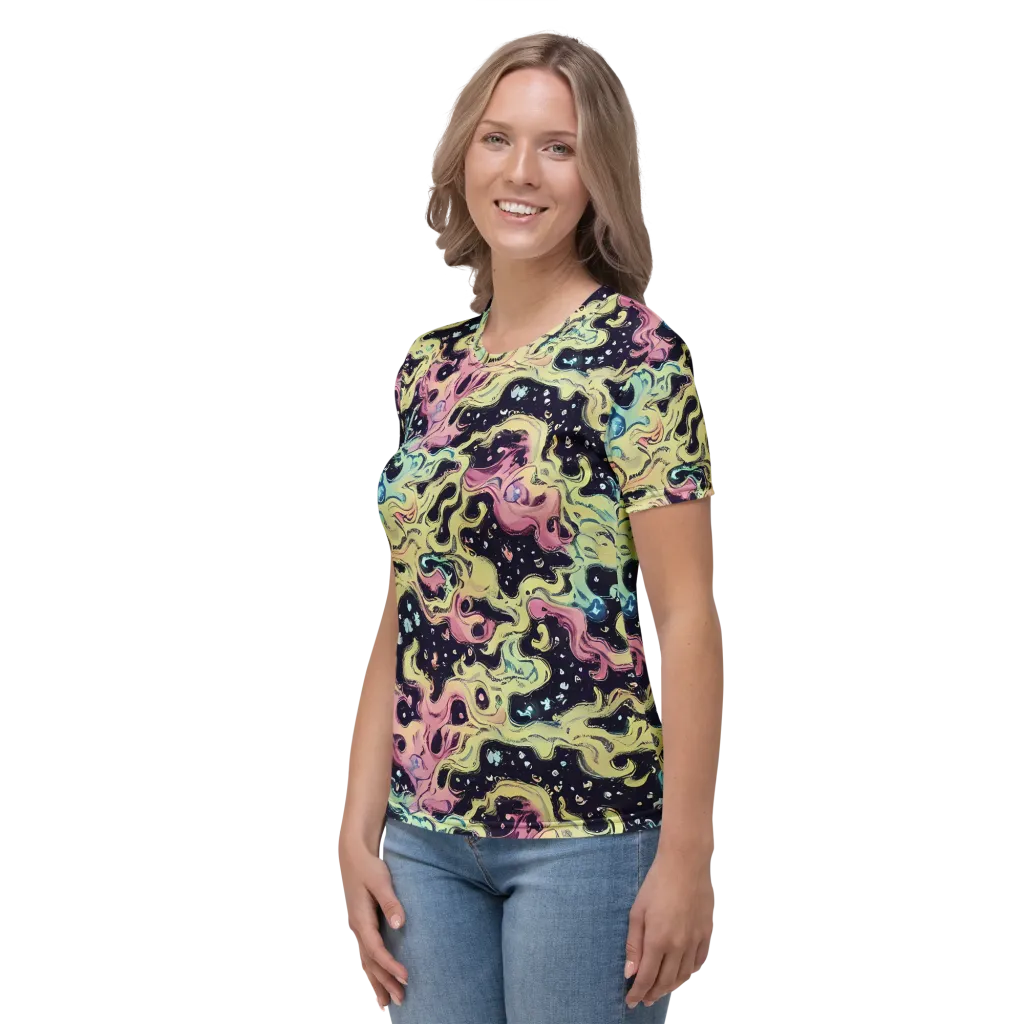 Neon Ink Tide on Women's Crew Neck T-Shirt — Left