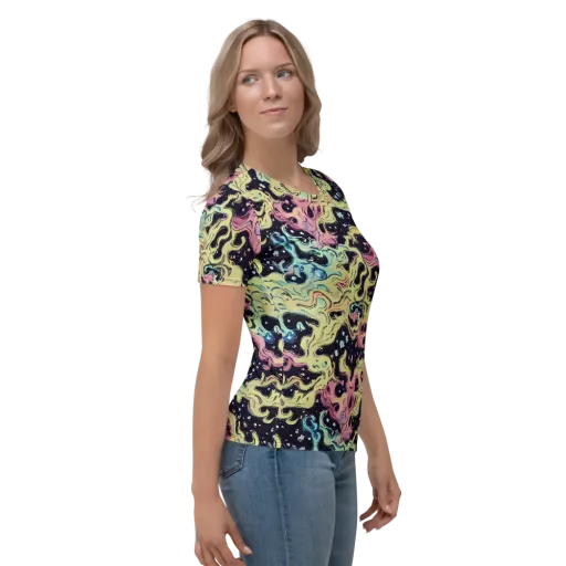 Neon Ink Tide on a Women's Crew Neck T-Shirt