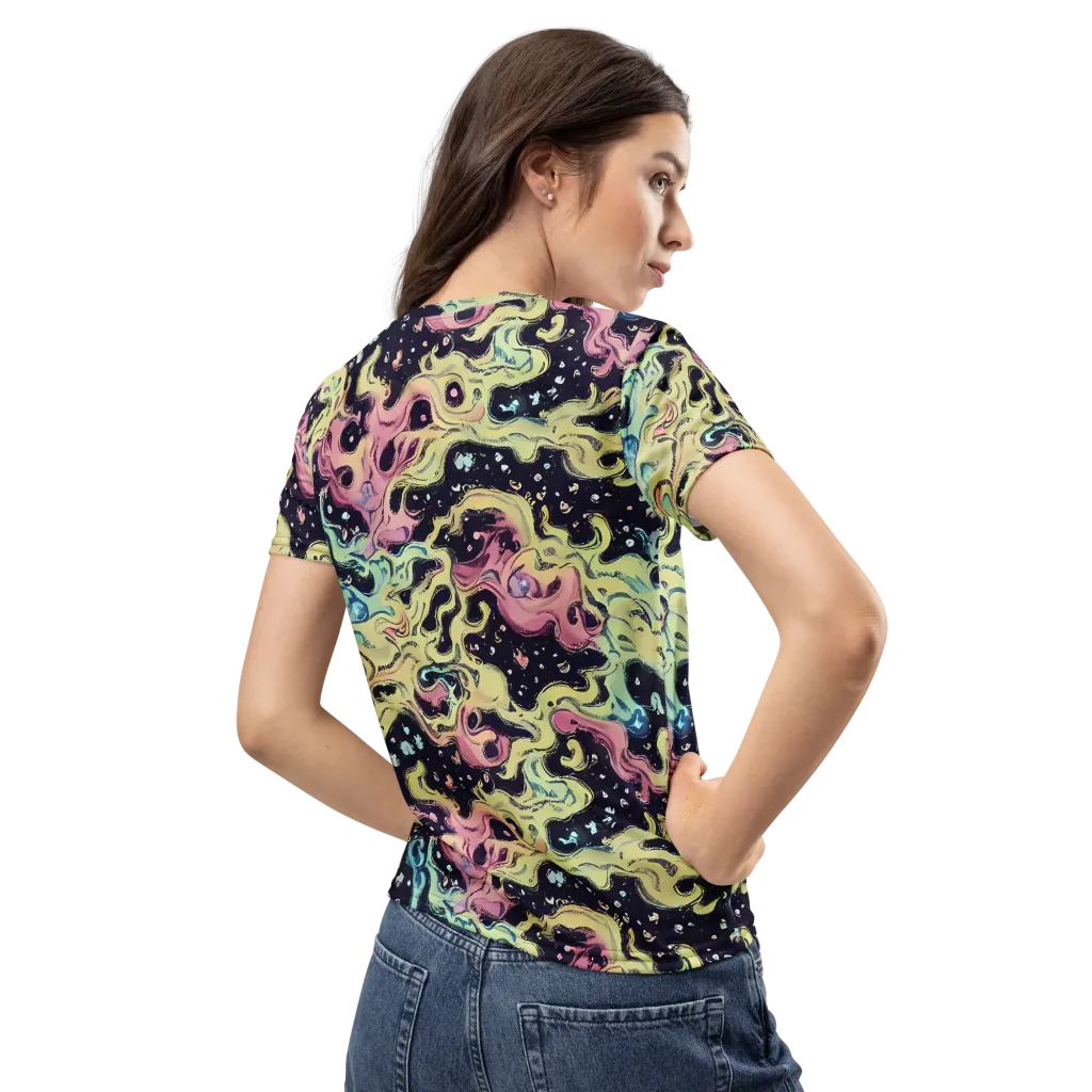 Neon Ink Tide on Women's Crew Neck T-Shirt — Back