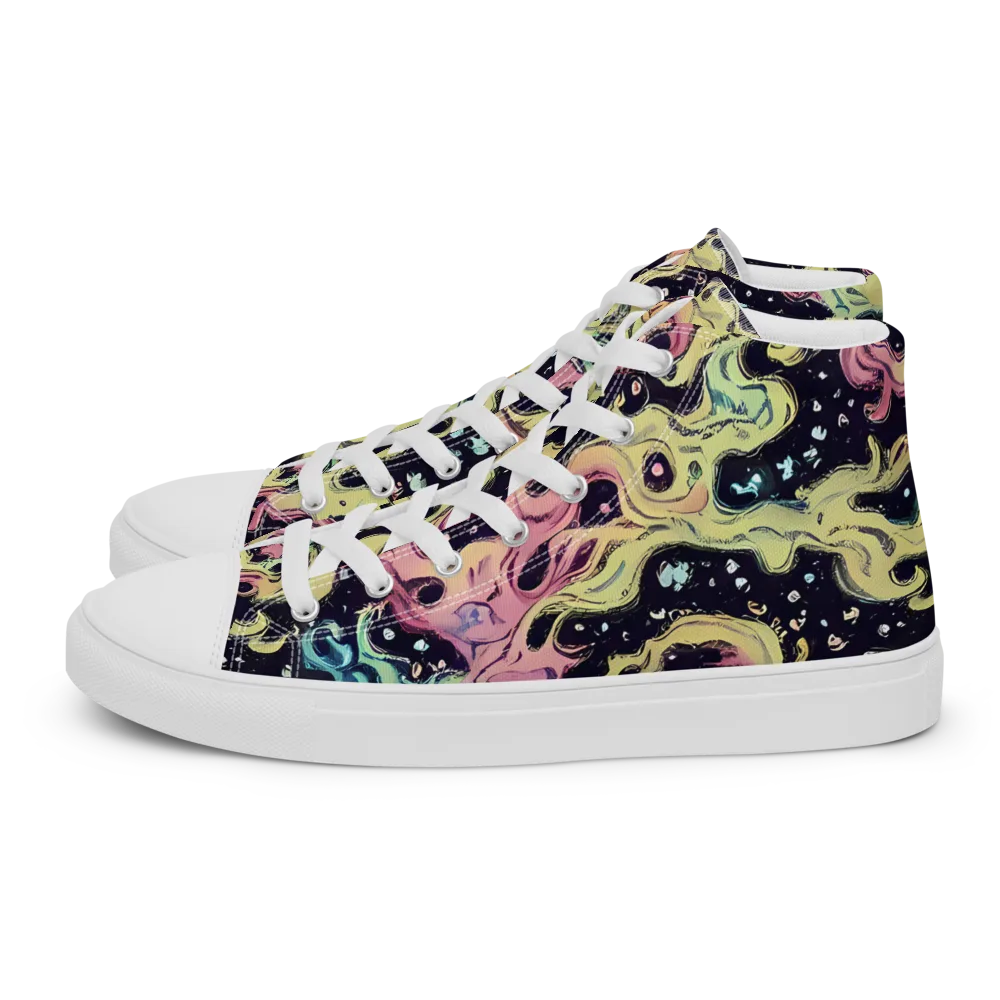 Neon Ink Tide on Women's High Top Canvas Shoes — Left