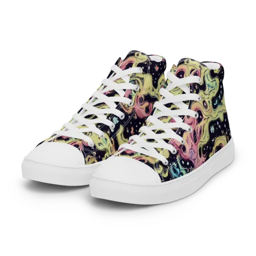 Neon Ink Tide on a Women's High Top Canvas Shoes
