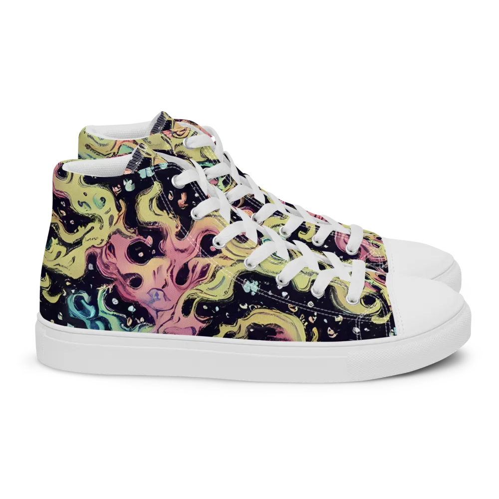 Neon Ink Tide on Women's High Top Canvas Shoes — Right